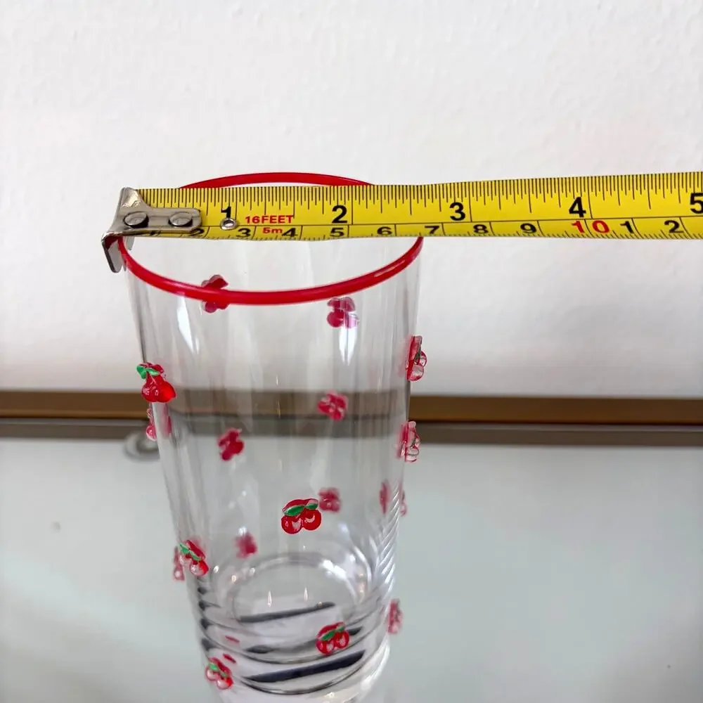 Red Cherry Icon Highball Glass Set of 2 Chic Drinkware 6in NEW